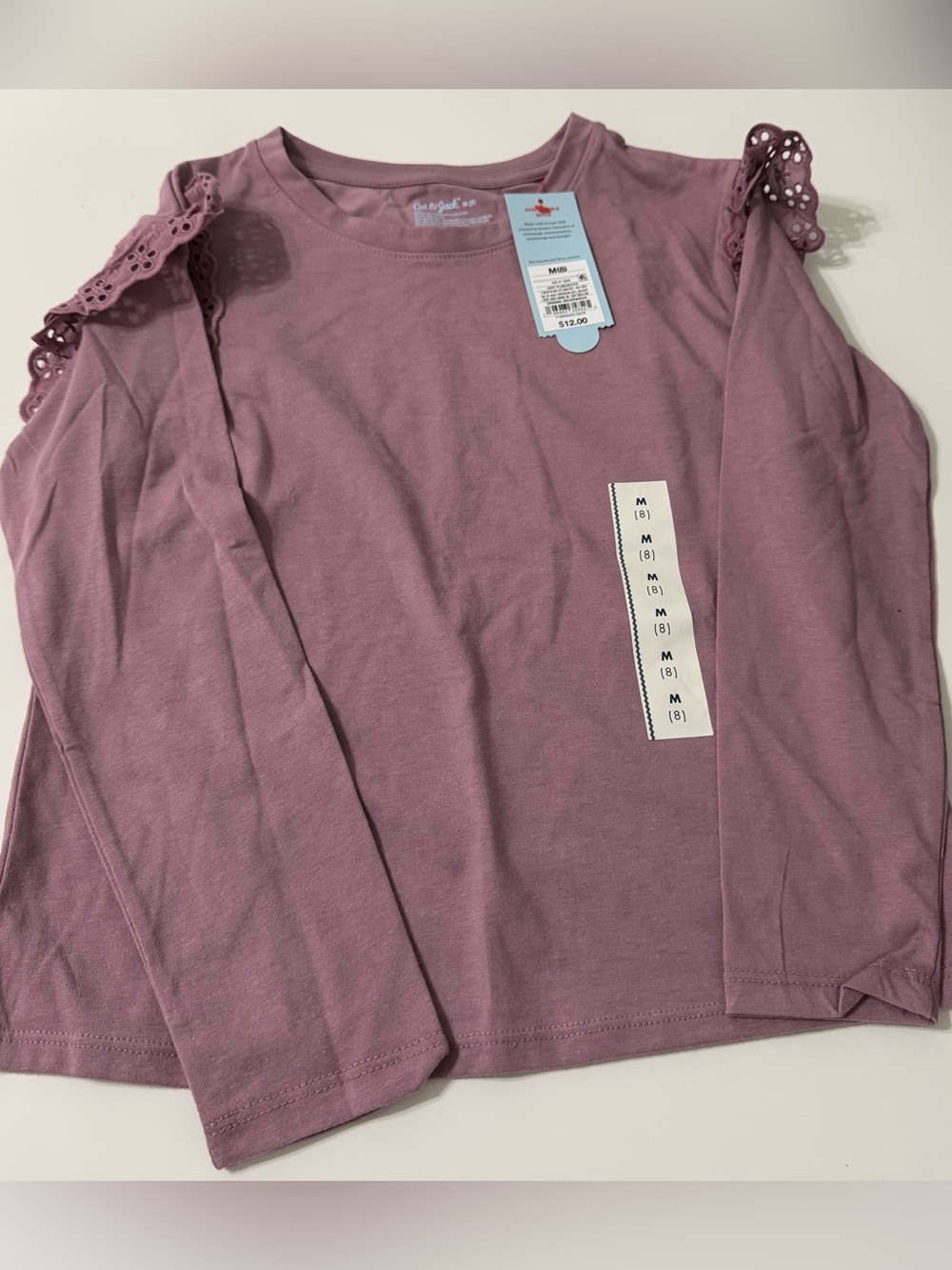 Cat & Jack Girls' Long Sleeve Eyelet Shoulder Tee - Mauve